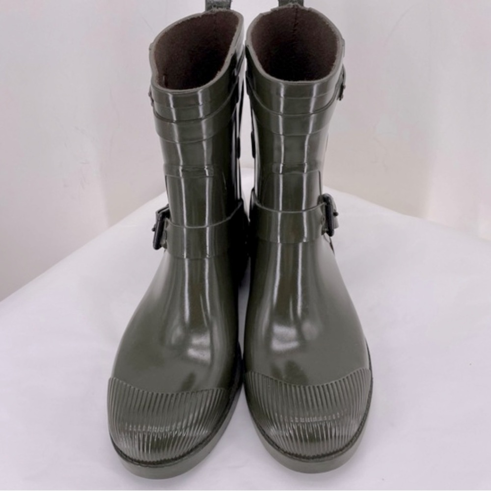 Coach Olive Green Rain Boots w/Buckle Detail